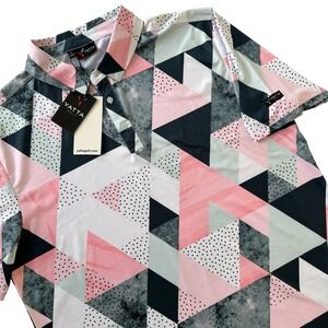 Yatta Golf XL Birdie Dropper Pink Geometric Print 4 Way Stretch Men's Polo Shirt